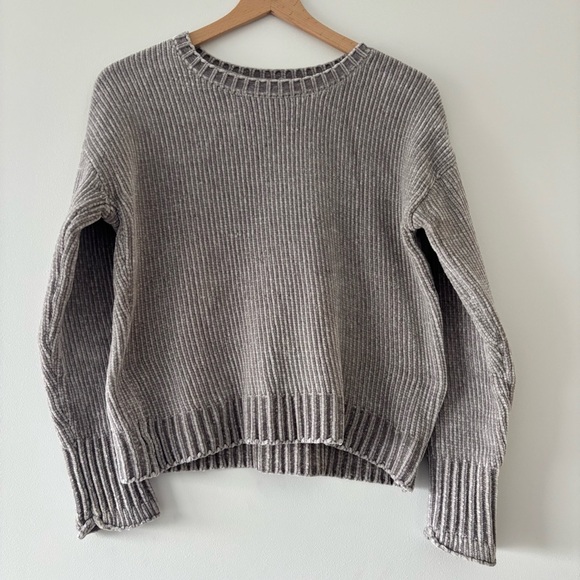 PJ Salvage Long Sleeve Gray Velour Sweater Cozy Knit Ribbed Crew Neck Pullover - Picture 2 of 6